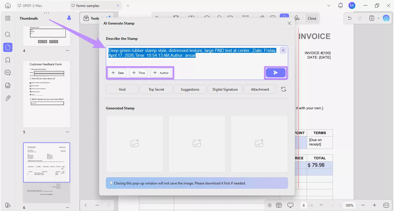 customize and send ai stamp prompt